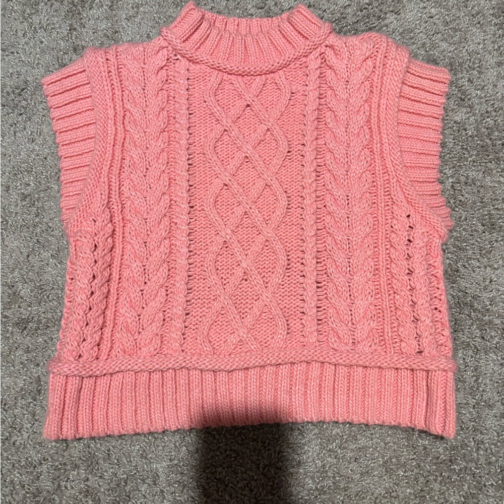 Zara Pink Cable Knit Sweater Vest S